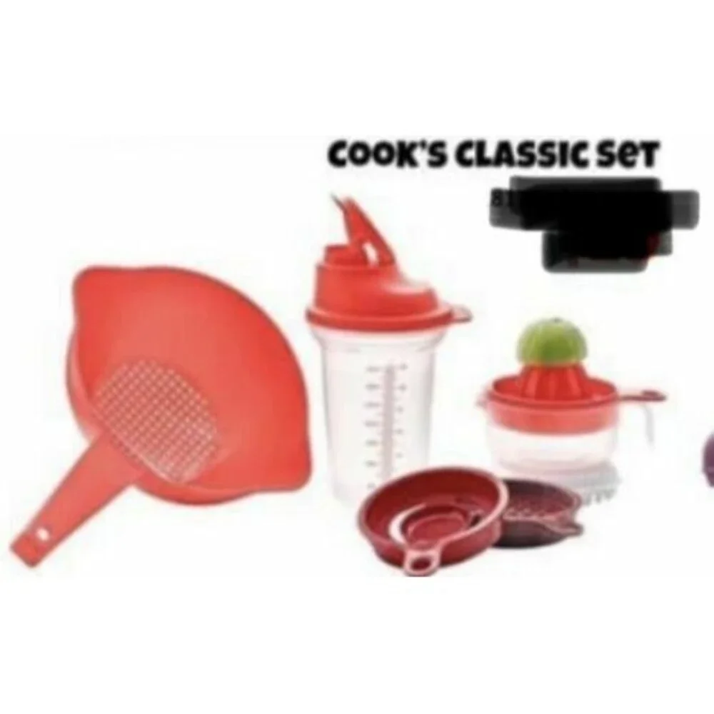 NEW Tupperware Cooks Classic Prep SET in RED strainer shaker all in one mate MIX